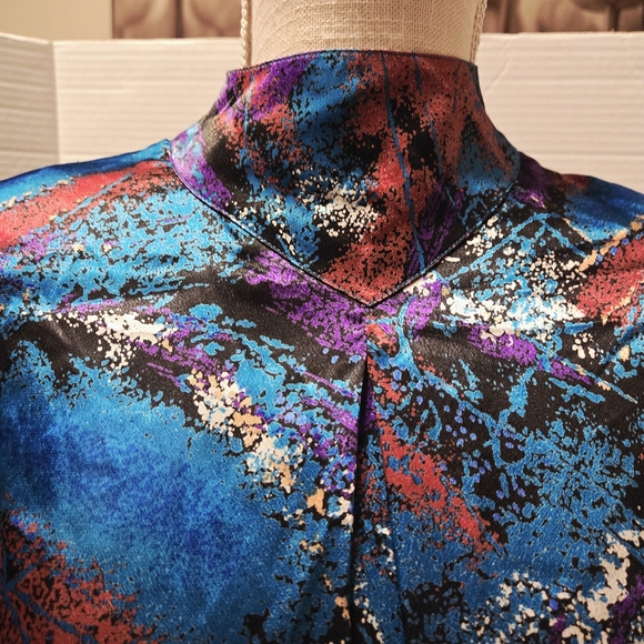 Vintage Michelle Stuart Sz M Magenta Paisley Cottagecore Blouse Retro Satin Feel - Picture 4 of 11